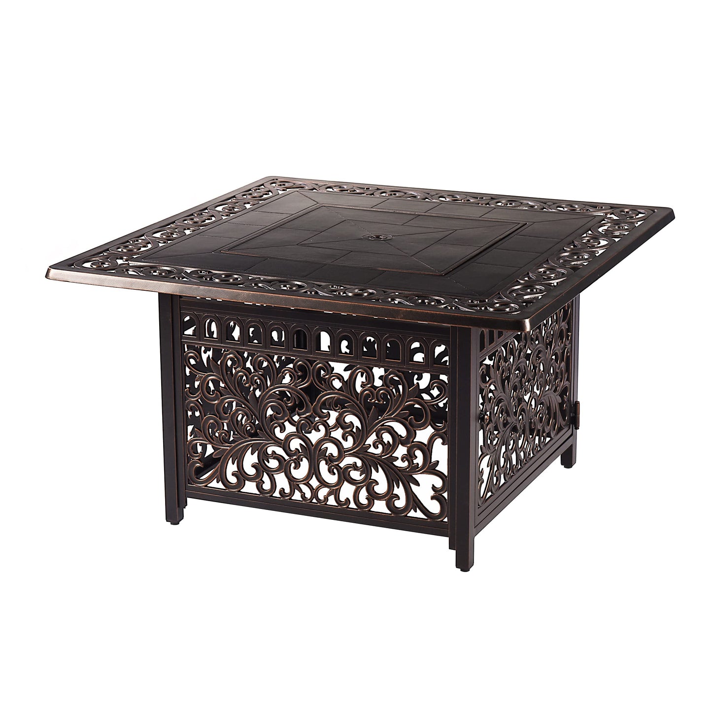 Oakland Living Square 42 in. x 42 in. Aluminum Propane Fire Pit Table with Glass Beads, Two Covers, Lid, 57,000 BTUs in Copper Finish
