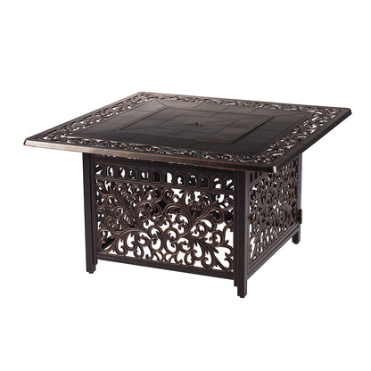 Oakland Living Square 42 in. x 42 in. Aluminum Propane Fire Pit Table with Glass Beads, Two Covers, Lid, 57,000 BTUs in Copper Finish