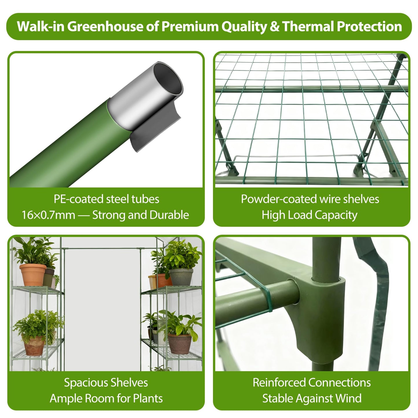 Carotex Walk-in Greenhouse, 48 x 73 x 75 Inch Outdoor Plant Green House with 3 Tiers 12 Shelves, Heavy Duty Steel Frame & Thicken PE Cover, Portable Greenhouses for Balcony, Patio, Deck, Gardening
