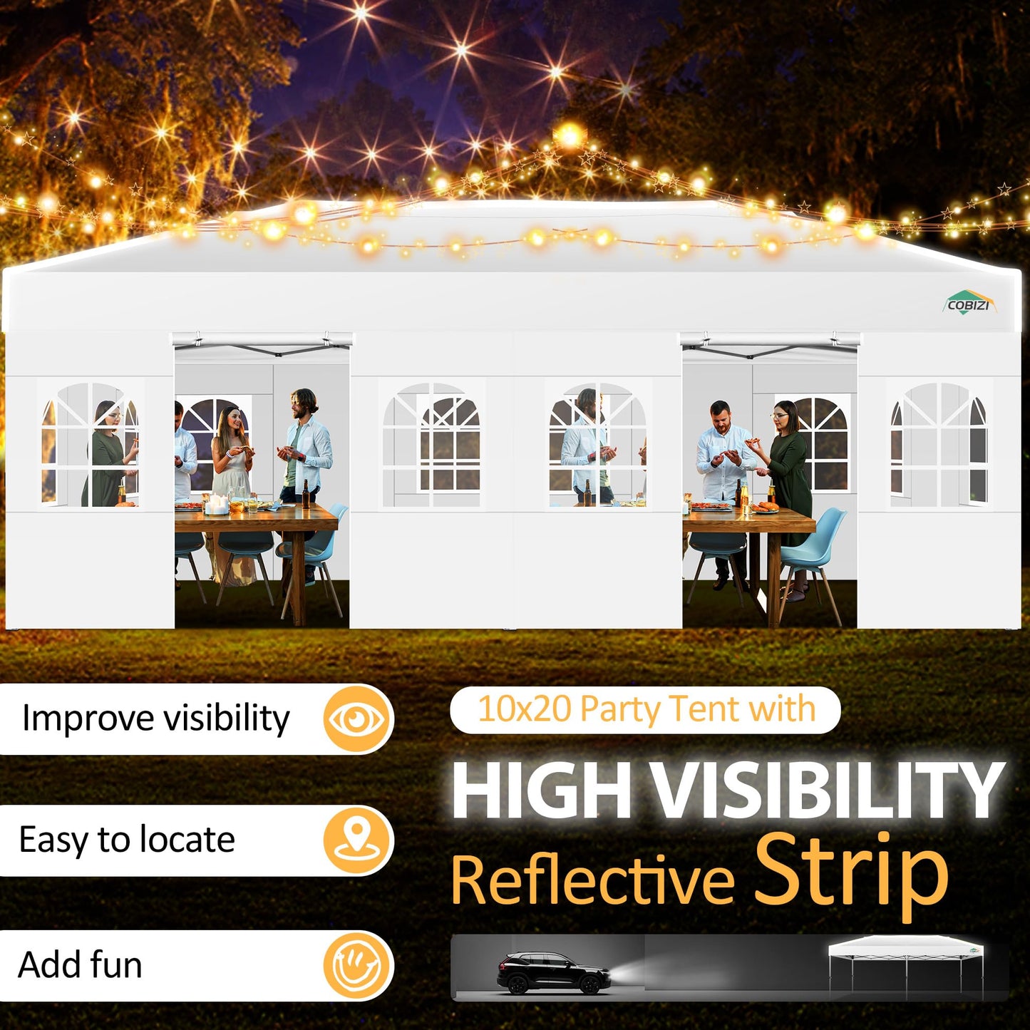 COBIZI 10x20 Pop Up Canopy Tent with 6 Sidewalls One Push Setup Outdoor Commercial Gazebo Waterproof UPF 50+ Party Tent with Carry Bag,Air Vent,Sandbag Tents for Parties,Wedding,Backyard,White