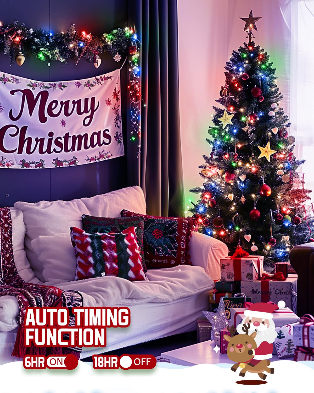 Minetom 120 LED Outdoor String Lights - 2 Pack Multicolor Twinkle Fire er with 10Ft Cable, Battery Operated, Waterproof