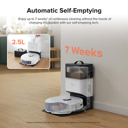 roborock Q8 Max+ Robot Vacuum and Mop, Self-Emptying, Hands-Free Cleaning for up to 7 Weeks, Reactive Tech Obstacle Avoidance, 5500 Pa Suction, DuoRoller Brush, APP-Controlled Mopping, White