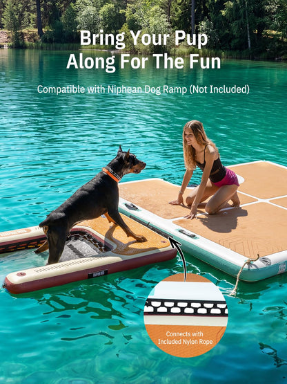 niphean Floating Dock, Non-Slip Inflatable Dock with Upgraded Ladder & 9 Handles, Sturdy Floating Docks for Lakes，Durable Floating Island for Families, Portable Carry Bag, 8×6ft/ 8×10ft