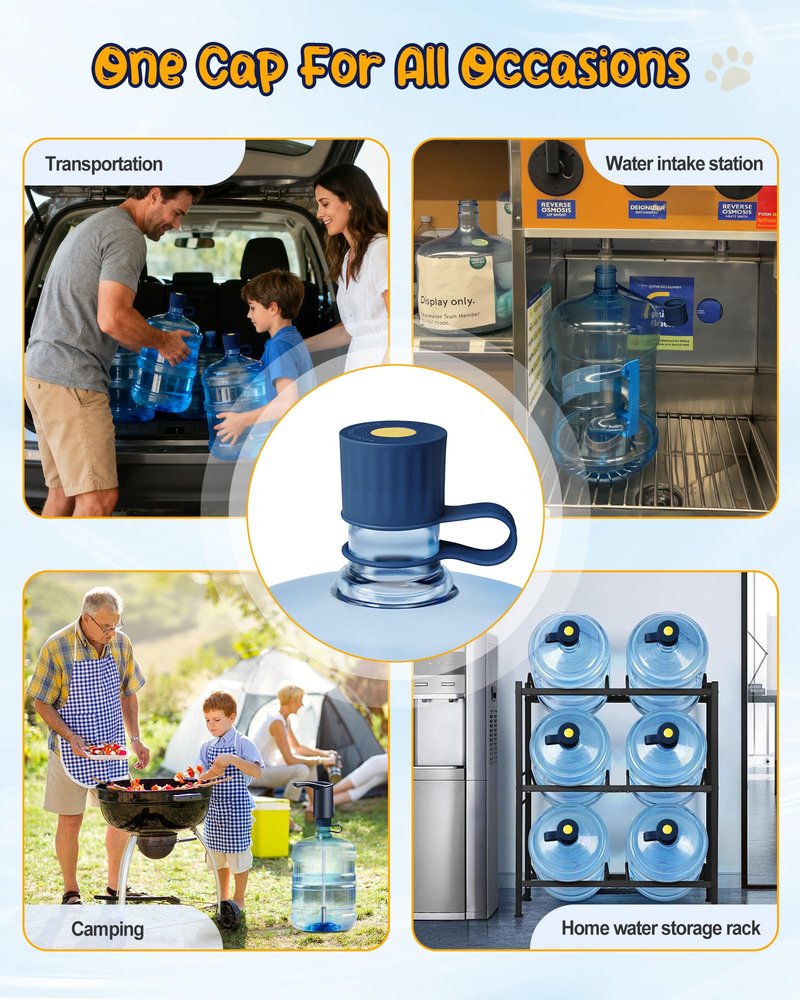3-Packs Silicone 5 Gallon Water Jug Cap, 2/3/4/5Gal Reusable Bottle Lids, Leak-Proof Replacement Caps for 55mm & 60mm Bottle Standard/Screw/Crown Tops, Dishwasher Safe & BPA-Free (Dark Blue, 3 PACKS)