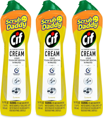 Scrub Daddy All-Purpose Cleaner Cream - Lemon Scent for Glass, Chrome & Marble | 3 Pack (16.9 Oz Each)