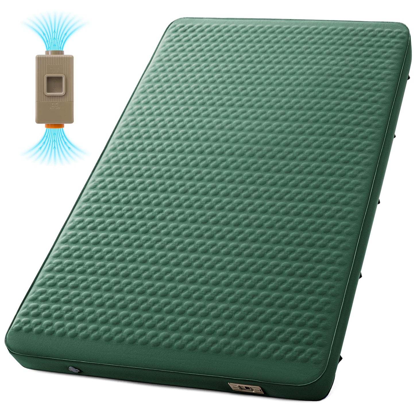 Self Inflating Double Sleeping Pad for Camping with Electric Pump 4 Inch Ultra Thick Memory Foam 2 Person Inflatable Sleeping Pad All Season Full Size Portable Camping Mattress for Travel,Tent (Green)