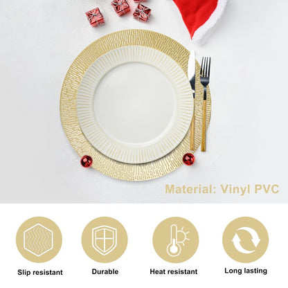 Round Placemats Gold Metallic Set of 6 Vinyl Hollow Placemats 15 Inch, Washable Easy Clean Wipeable Non Slip Stain Heat Resistant Dining Table Place Mats for Wedding Party Decoration by Snowkingdom