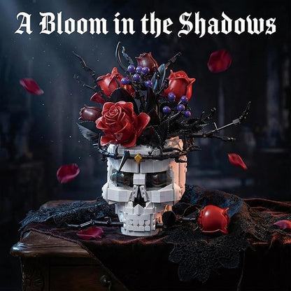 Gothic Skull Roses Flower Building Set for Adults Horror Botanical Skeleton Pot Home Table Decor Cool Unique Collectible Halloween &amp Valentine's Day Gifts with Box (1376 PCS)