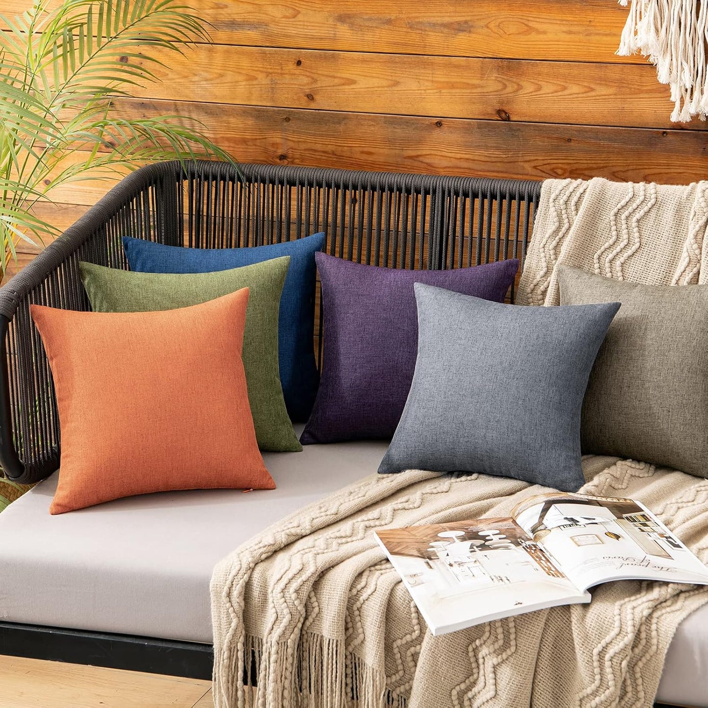 MIULEE Decorative Outdoor Throw Pillow Covers - Waterproof Faux Linen Cushion Cases | 12x12 Inch Dark Grey (Pack of 2)
