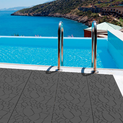 44-Pack Interlocking Deck Tiles, 12"x12" Stone Texture PP Waterproof Flooring, All-Weather Anti-Slip Patio Tiles for Indoor/Outdoor,Poolside, Garden, Balcony, Patio,Easy DIY Installation,Gray