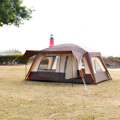 KTT Large Tent 8-10 Person,Family Cabin Tents,2 Rooms,2 Doors and 4 Windows with Mesh,Straight Wall,Waterproof,Double Layer,Big Tents for Outdoor,Picnic,Camping,Family Gathering(Brown)