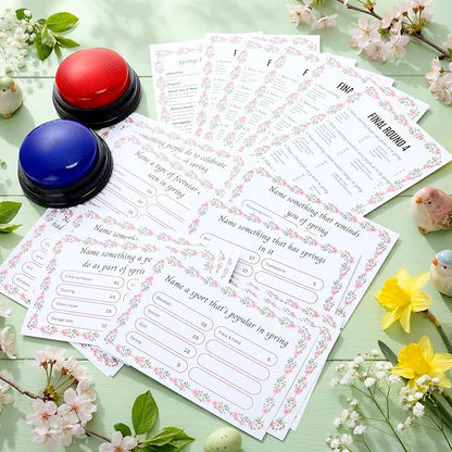 Spring Friendly Feud Game with 2 Answer Buzzers Floral Feud Cards for Family Game Night Fun Trivia Quiz for Party Office Class Groups Team Building