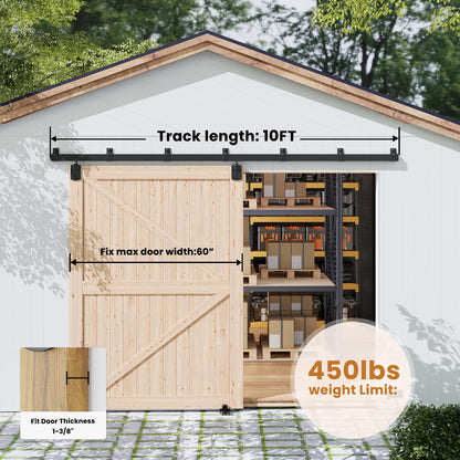 SmartStandard 10FT Exterior Sliding Barn Door Hardware Kit, Box Rail Barn Door Track Kit for Outdoor Use, 450lb Capacity Heavy Duty Wall Mount Kit, Fix Single 60" Door