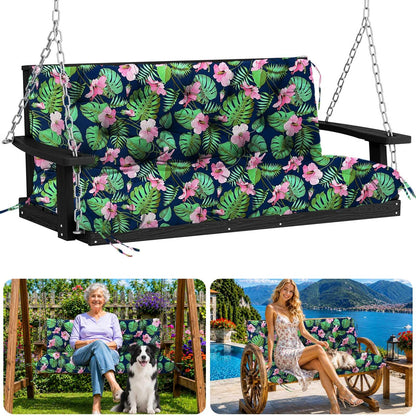 Boaisdus Porch Swing Cushions 48 inch Waterproof & Fade Resistant Thicken 5" Outdoor Swing Cushions 2 Seater Replacement with Backrest & Ties Patio Swing Cushions for Outdoor Furniture (Green Leaves)