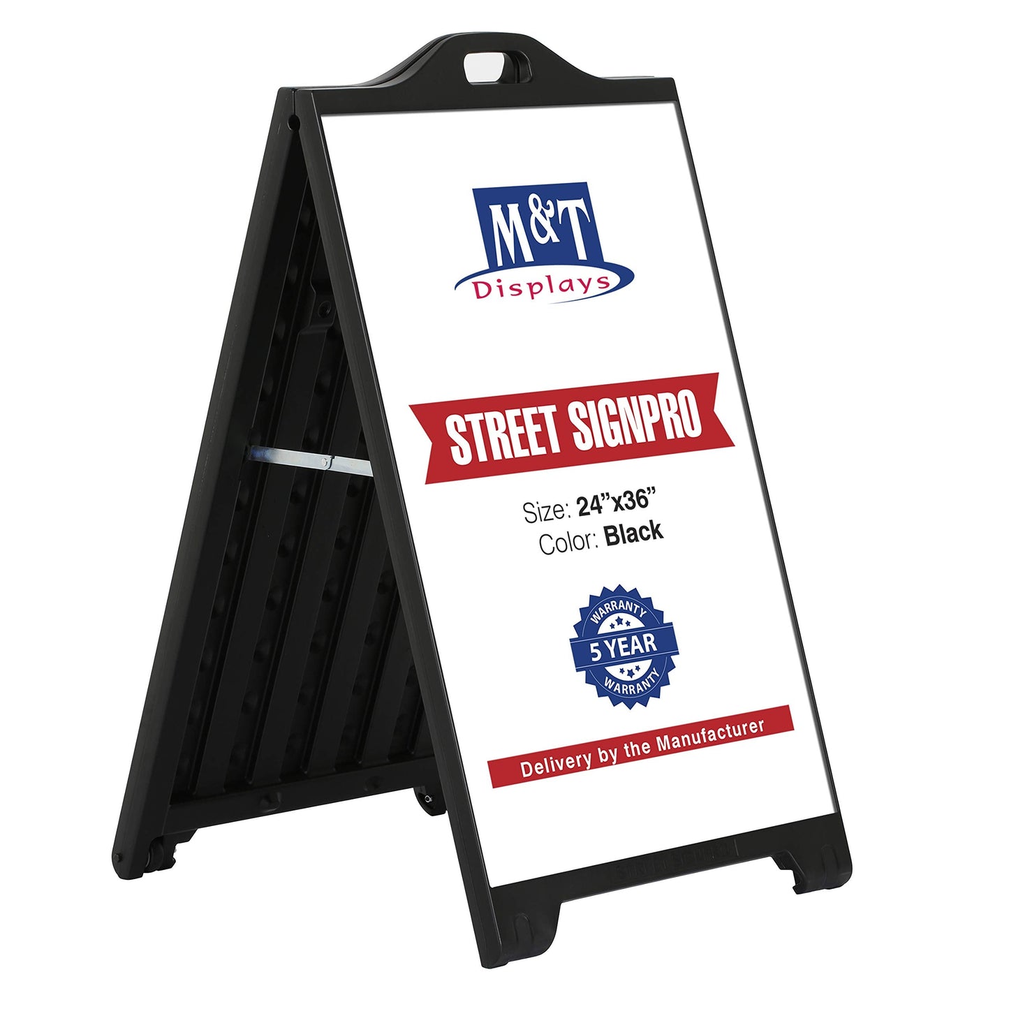 M&T Displays Street SignPro Board, Black 24x36 Inch Sandwich Board A-Frame Sidewalk Curb Sign Holder Folding Portable Double Sided Advertising Display for Restaurant Cafe