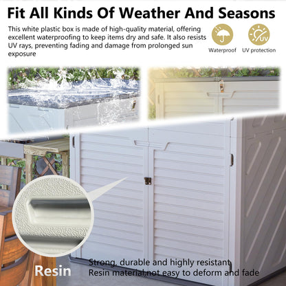 KEIKI Outdoor Storage Shed, Lockable Resin Storage Cabinet with Floor, Weather Resistant Tall Garden Shed for Tools, Patio Cushions, Lawn Equipment Backyard 61 cu. ft, White