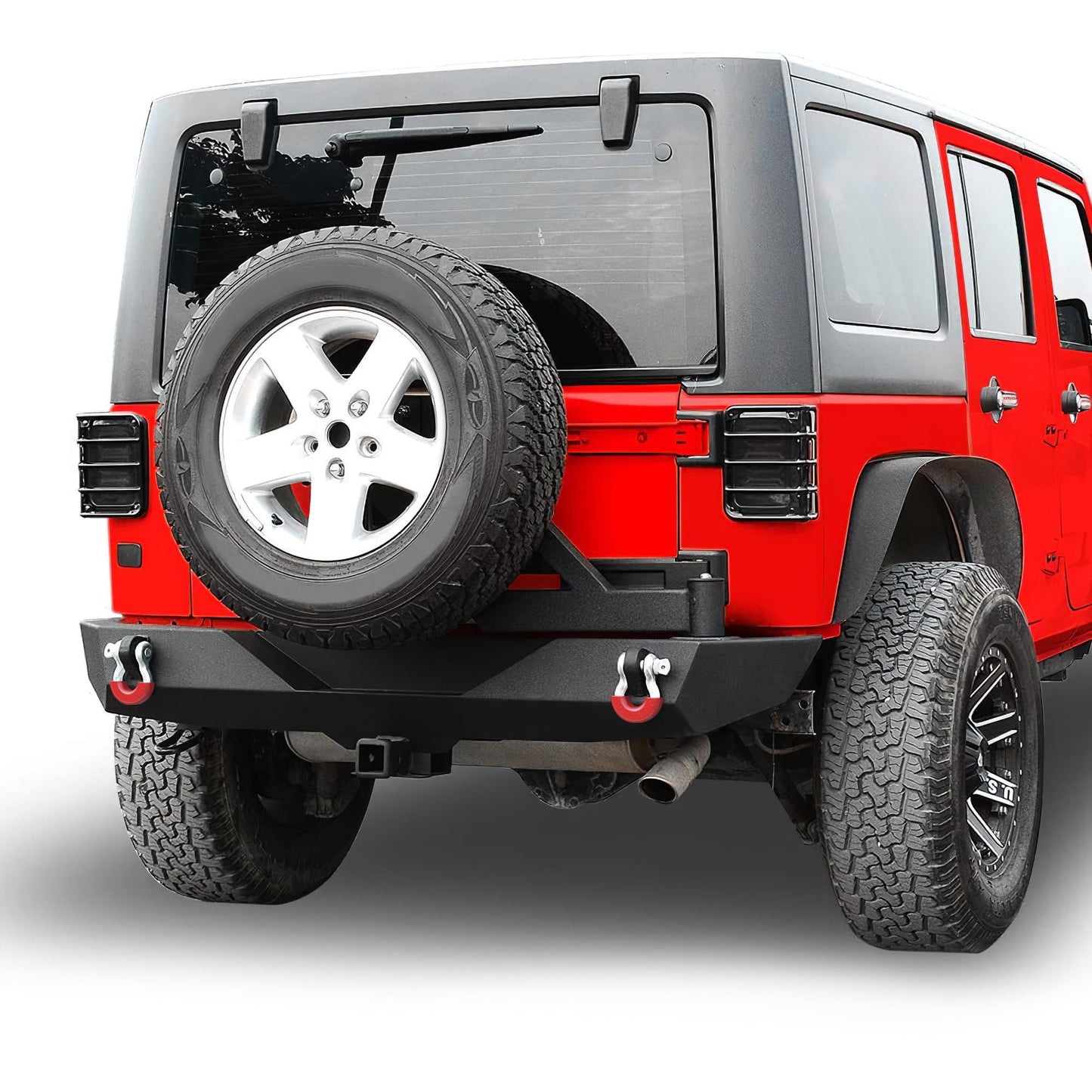 YITAMOTOR Rear Bumper with Tire Carrier Compatible with 2007-2018 Jeep Wrangler JK & Unlimited JKU, Off Road Rock Crawler Full Width Black Bumper w/2" Hitch Receiver & D-Rings