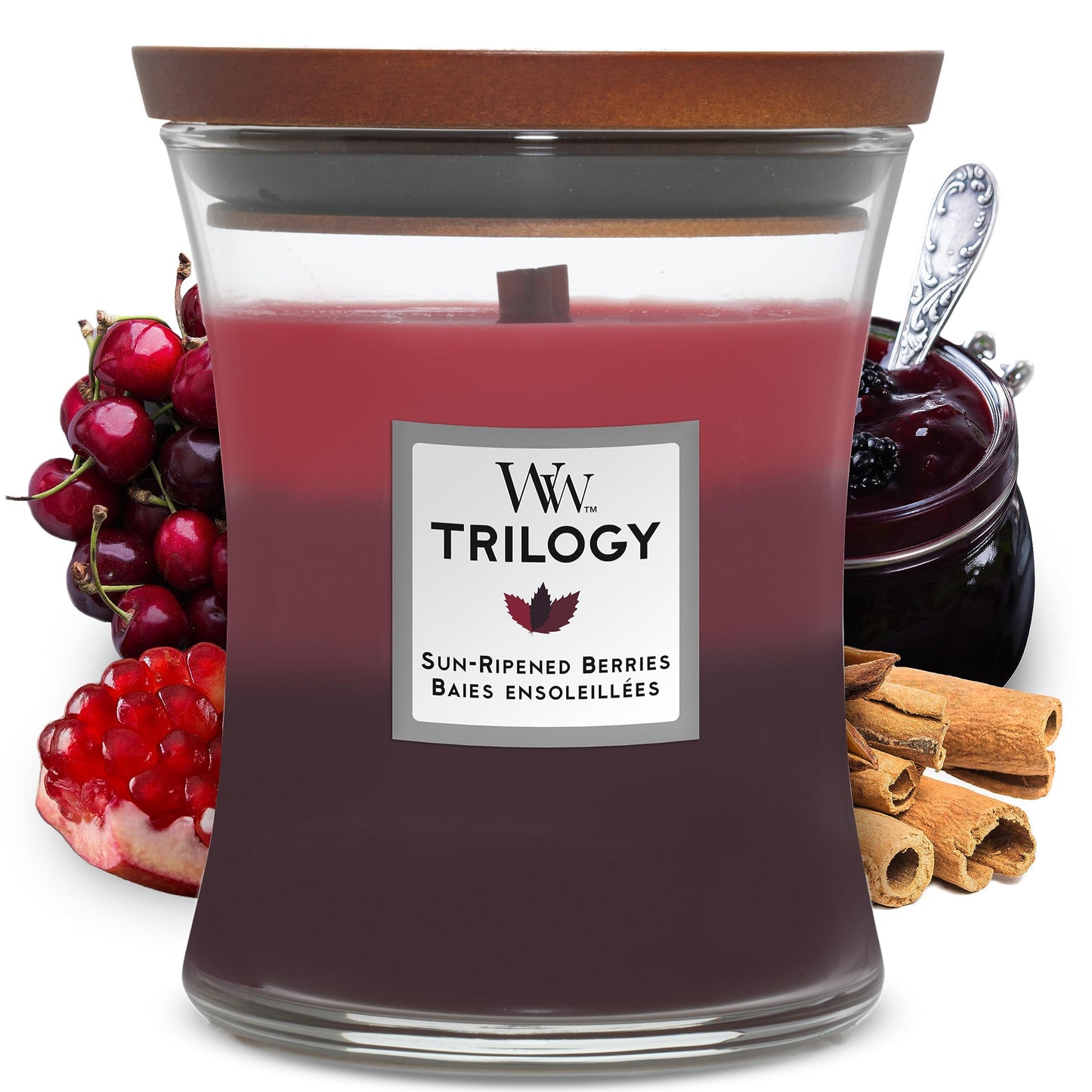 Woodwick Medium Hourglass Scented Trilogy Candle | Sun-Ripened Berries | with Crackling Wick | Up to 60 Hours Burn Time