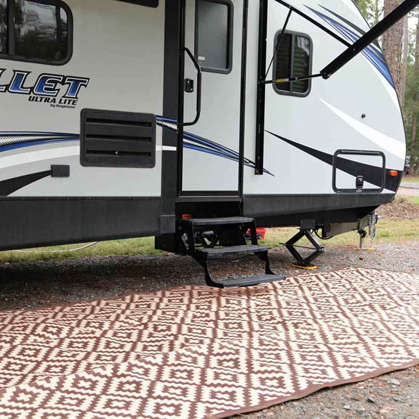 Mountain Mat 8x20 Brown & Tan RV Patio Mat with Carry Bag – Extra Thick 5mm Recycled Poly Rug – Heavy-Duty, Waterproof, Reversible – Premium Outdoor Mat for Campsite, Deck (8'x 20', Brown Diamond)