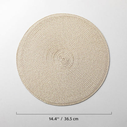 Baroyal Round Placemats Set of 6 Plastic Woven Placemats Washable Wipeable Table Mats for Dining Table Heat Resistant Non-Slip Circle Place Mats (Beige-Brown)