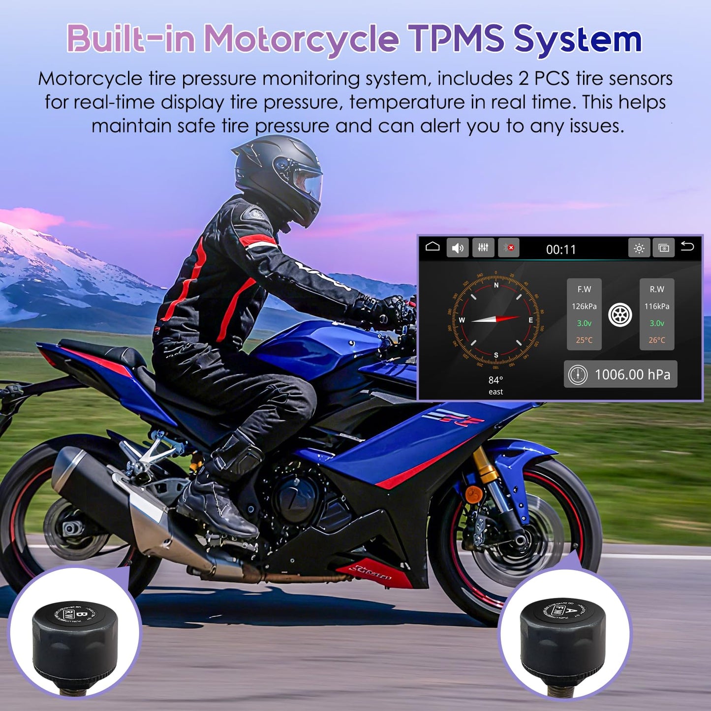 Carpuride W702T PRO 7" Waterproof GPS Navigation Screen for Motorcycle with CarPlay & Android Auto & TPMS & Dual Bluetooth, Music Sharing, Intercom, EQ, Light Sensor, Compass, Barometer