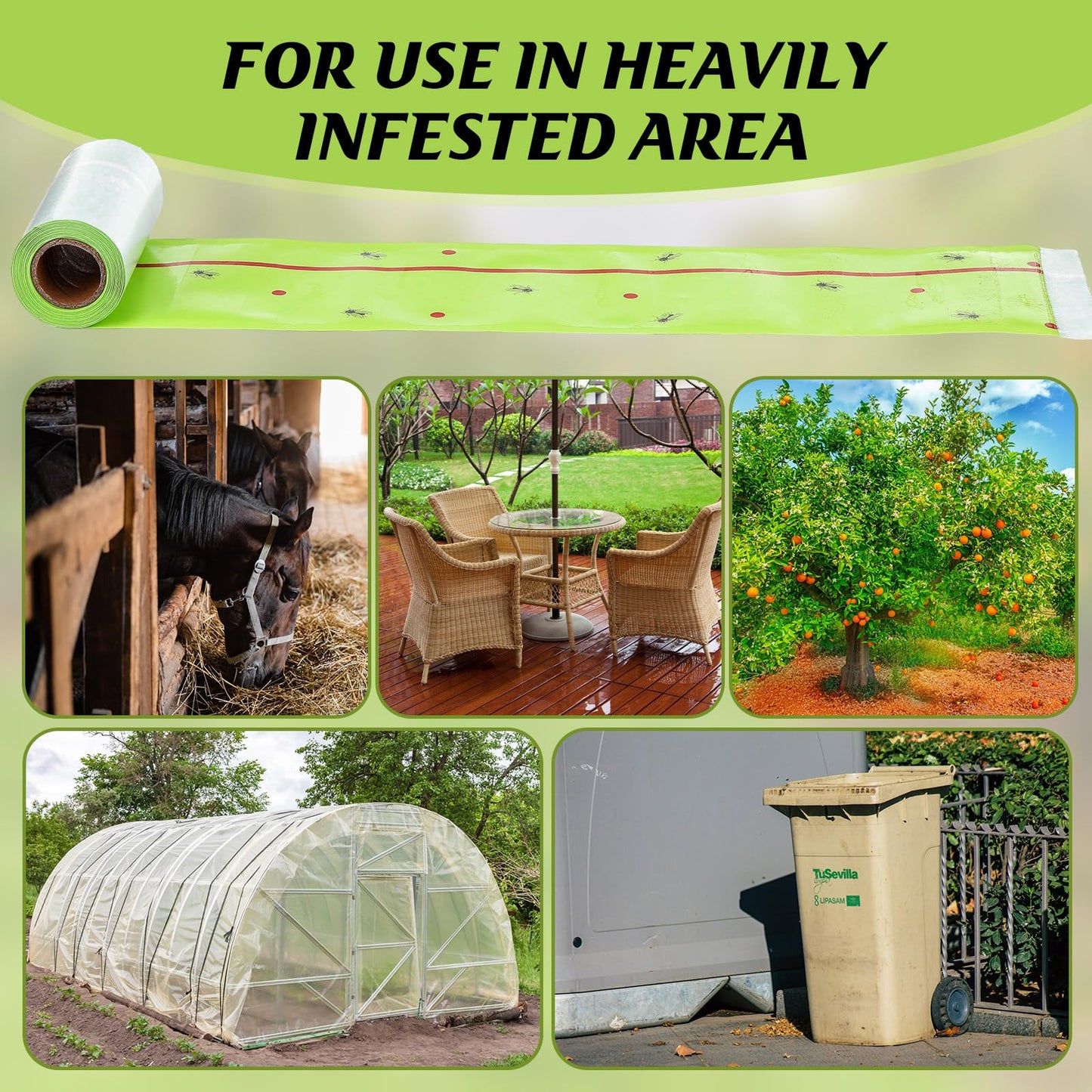 Qualirey 50 Rolls Spotted Lantern Fly Traps 30 Feet Each Roll Fly Tree Trap Sticky Strips Outdoor Fruit Glue Strips Disposable Tape Indoor Paper Sheets for Protecting Trees (Green)