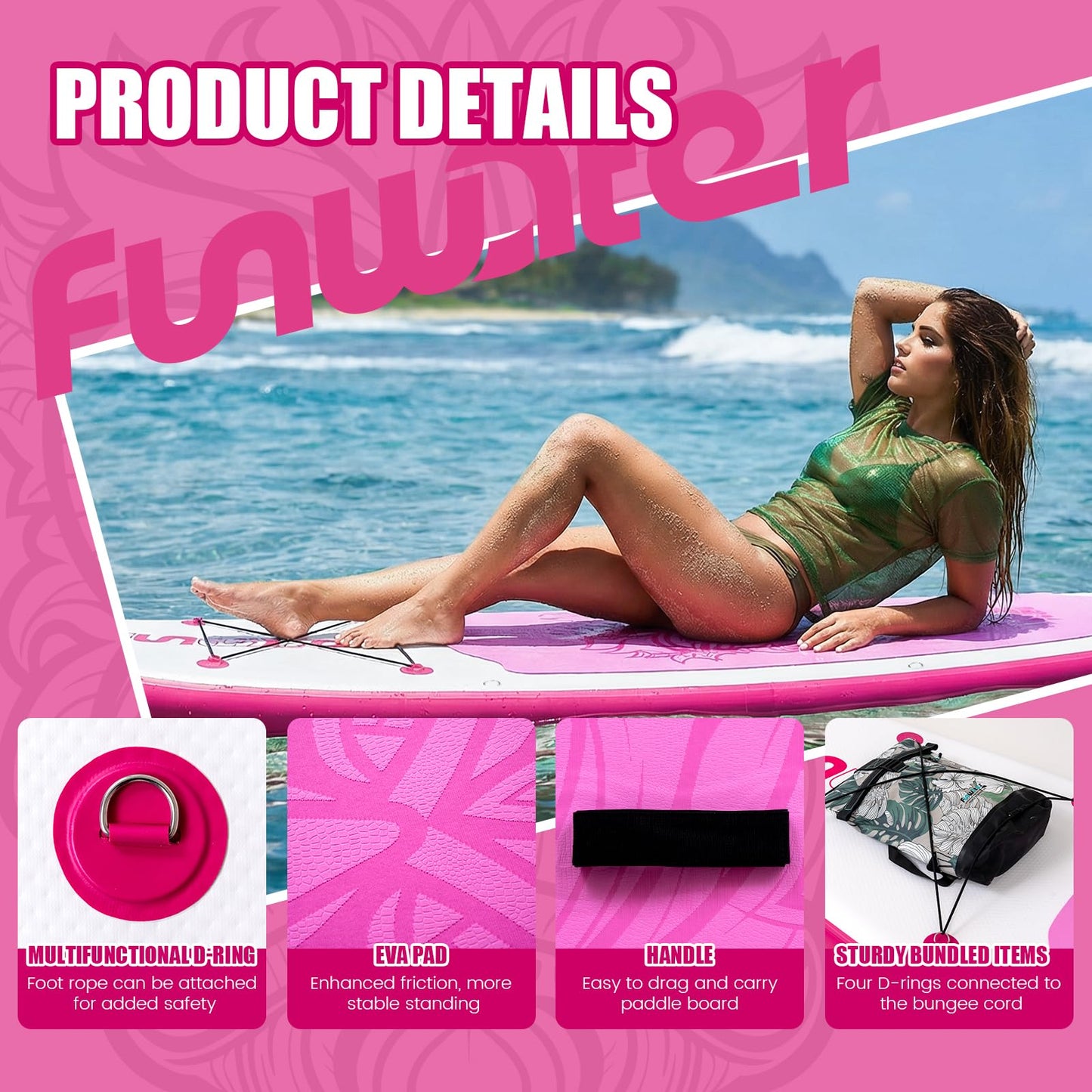 FunWater SUP Inflatable Stand Up Paddle Board 10'6×33"×6" Ultra-Light Inflatable Paddleboard with ISUP Accessories,Fins,Adjustable Paddle, Pump,Backpack