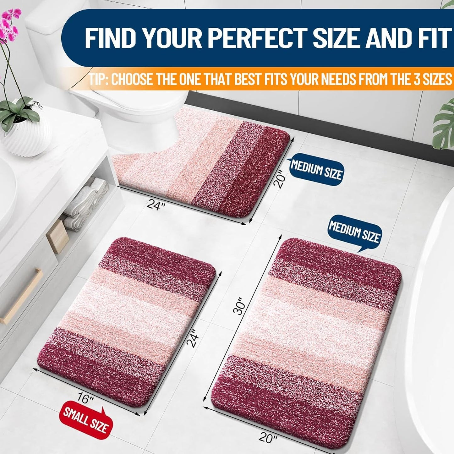 OLANLY Bathroom Rugs Mat - Extra Soft Microfiber Bath Rug with Rubber Backing | 24x16 Inches, Quick Dry, Red
