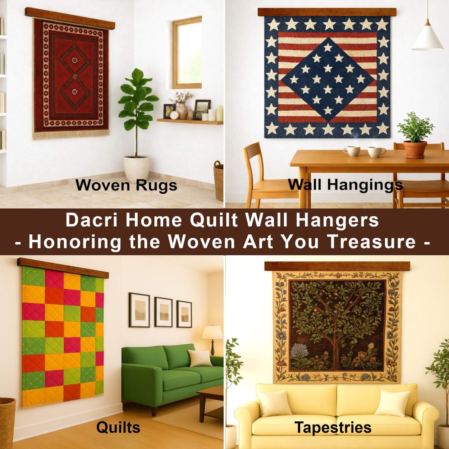 Dacri Home Quilt Hanger for Wall Display - 72 Inch Tapestry Hanger from Premium Teak Wood, Safe Mount Quilt Rack for Heavy Rugs, Tapestries, and Other Wall Hangings (Light Wallnut)