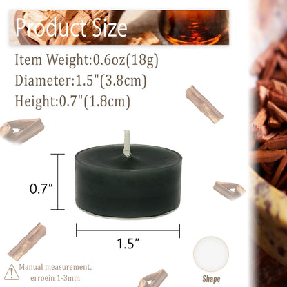 Tea Lights Black Tea Candles Set of 24 – Tealight Candles with Sandalwood Scent, Long Burning Handmade Tealights for Wedding Meditation Home Decor Gift