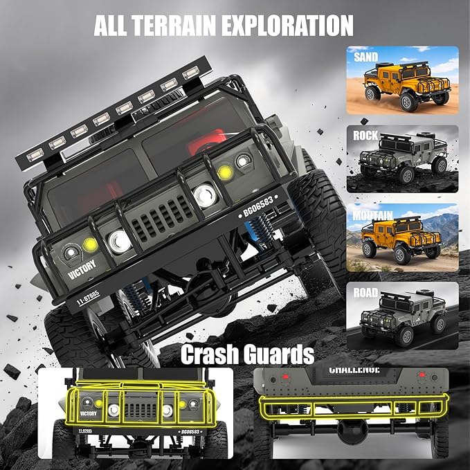 1:12 RC Car Toy 4WD 2.4GHz Remote Control Off-Road Crawler Vehicle IPX4 Waterproof 13MPH Full Metal Chassis with LED Lights Rechargeable Batteries for Adults Kids 8+ (Black)