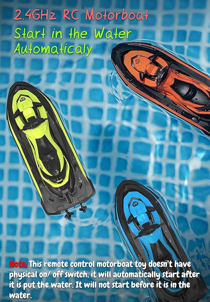 2.4 GHz RC Motorboat for Kids &amp Adults 10 km/h High-Speed Dual-Motor Electric Racing Jet Ski Toy 50 m Range 20 min Play Low-Battery Alarm Pool &amp Lake Ready (Blue)