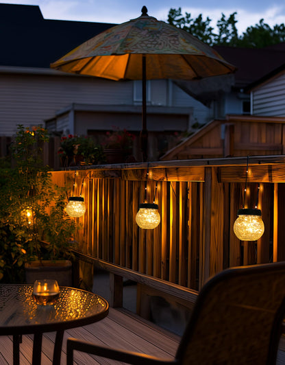 PARTPHONER Solar Lights Outdoor Waterproof 24-Pack, Solar Powered Hanging Lantern Cracked Glass Hanging Globes for Yard Decor Christmas Decoration, Shepherd Hook, Garden Tree Table Ornaments, Warm