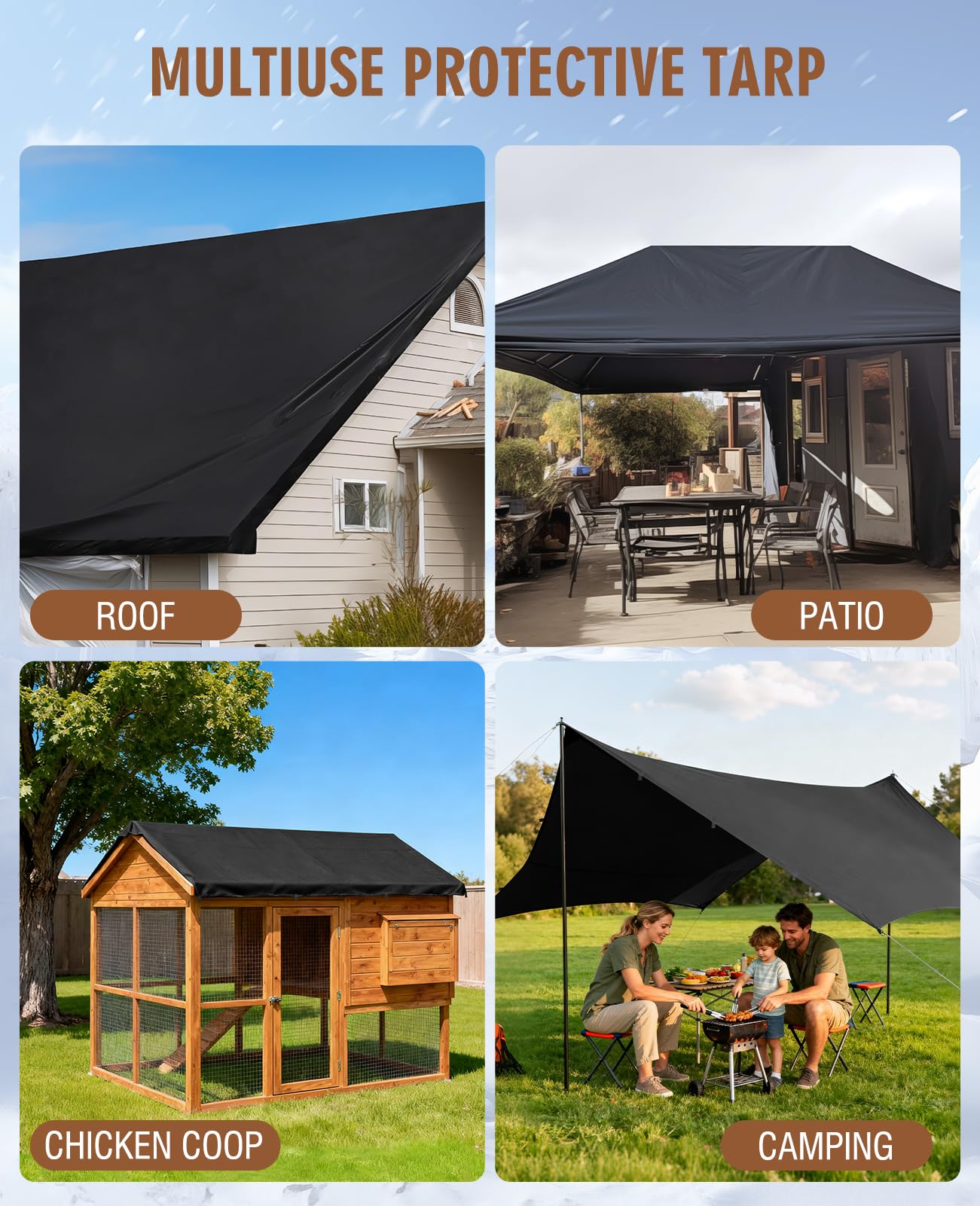 HIRALIY 20 Mil Heavy Duty Waterproof Tarp, 20x30ft Black Tarpaulin with Reinforced Webbing Loops, Multipurpose Oxford Fabric Tarp for Firewood, Roof, Camping, Pool