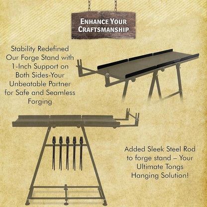 SIMOND STORE Blacksmith Forge Stand - Compatible With Single, Double & Three Burner Propane Forges - 36 Inch Steel Tool Kit Stand for Blacksmithing Starter