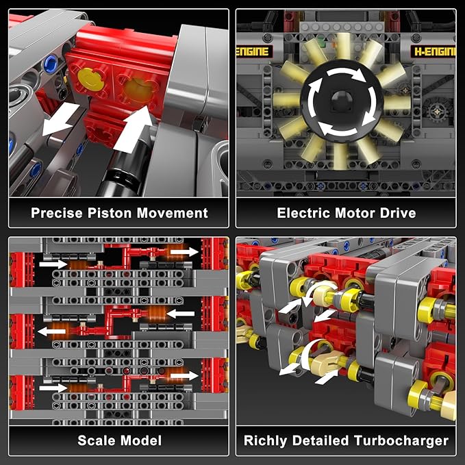 NUTCRACKER Flat Engine Building Set V8 Model Engine Kit Mini Engine Scale Model with Motor That Works DIY STEM Project Building Toy Creative Birthday Gift for Adult Boys 14+ (2375 Pieces)