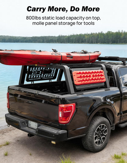 JOYTUTUS Full Size Truck Bed Rack, Overland Bed Racks for Trucks Compatible with F150 F250 F350 Silverado Sierra Ram, 24.6 Inch High Truck Bed Rack for Roof Top Tent, with Foldable Molle Panel