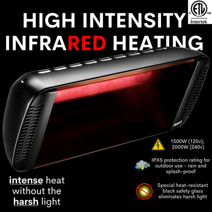 Heliosa Professional Electric Infrared Outdoor Patio Heater, Wall Mounted, Comes with 6' 120V Plug-in Cord, Water Resistant for Residential and Commercial Use