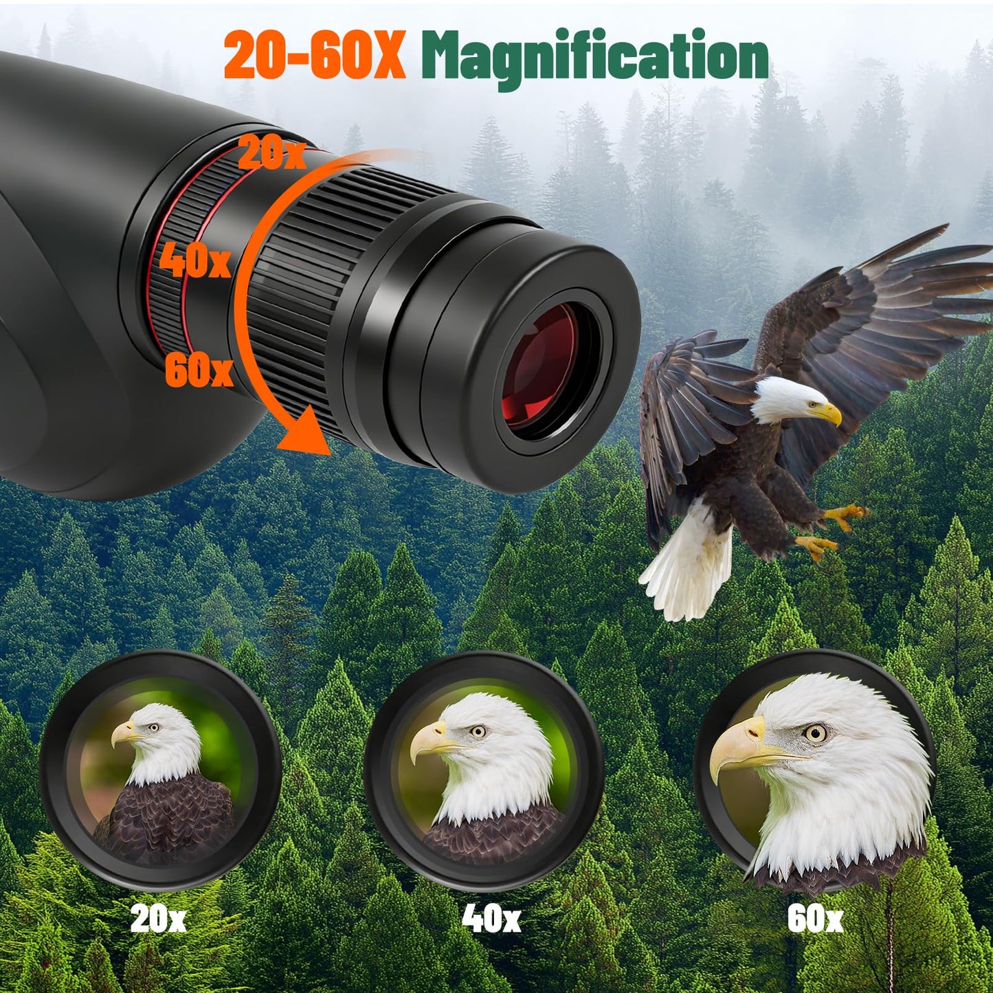 BOSTRON 20-60x82 Spotting Scopes with Full Size Tripod & Phone Adapter, Upgraded Eyepiece Low Light Vision FMC BAK4 IPX7 Waterproof Straight Spotter Scope for Bird Watching Hiking Outdoor Observation