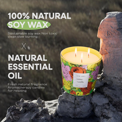 Big Candle, Vanilla Jasmine Scented Candle, 30oz Natural Soy Wax, 3-Wick Large Candles for Home, Up to 100Hours Long-Lasting,Clean Burn,Non Toxic Aromatherapy Candle Gift for Women,Men,Large Rooms