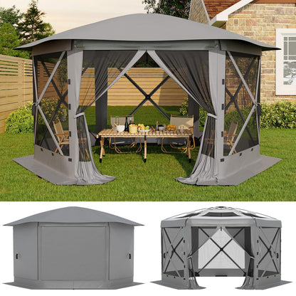 GarveeLife 13x13FT 6-Sided Pop Up Gazebo Tent，One-Push Setup Canopy Tent with Removable Canopy Top & Wind Cloths, Outdoor shelter for Camping, Backyard Parties, Outdoor Events - Grey