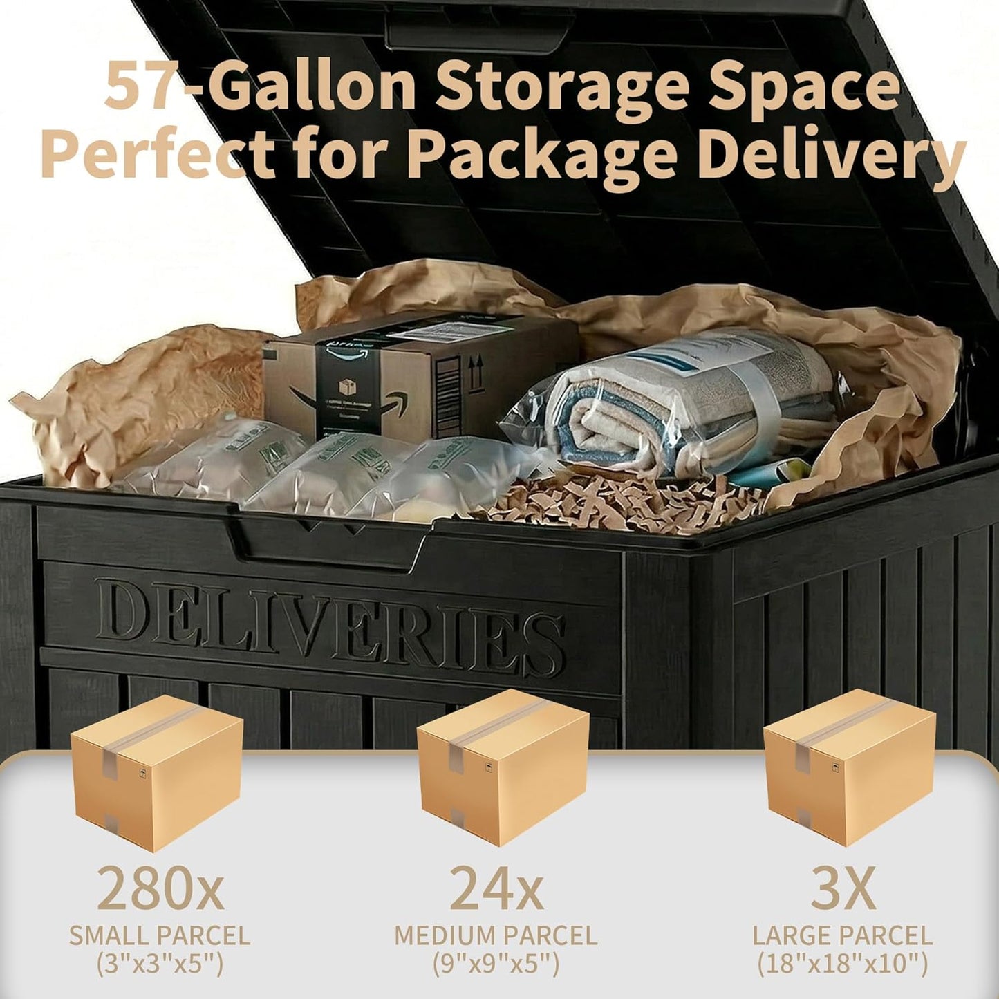 Lockable Package Delivery Box by [Brand Name] - Waterproof Resin Outdoor Storage Solution | 57 Gallon, Black