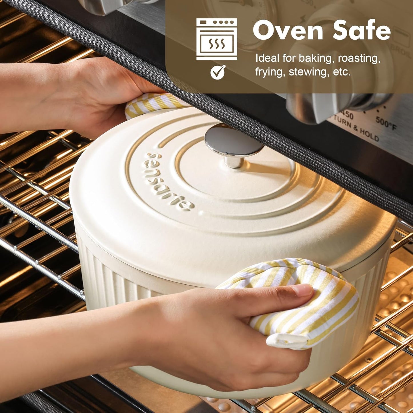 SENSARTE Enameled Cast Iron Dutch Oven - 3.5 Quart Heavy-Duty Pot with Lid, Ideal for Baking & Roasting - White