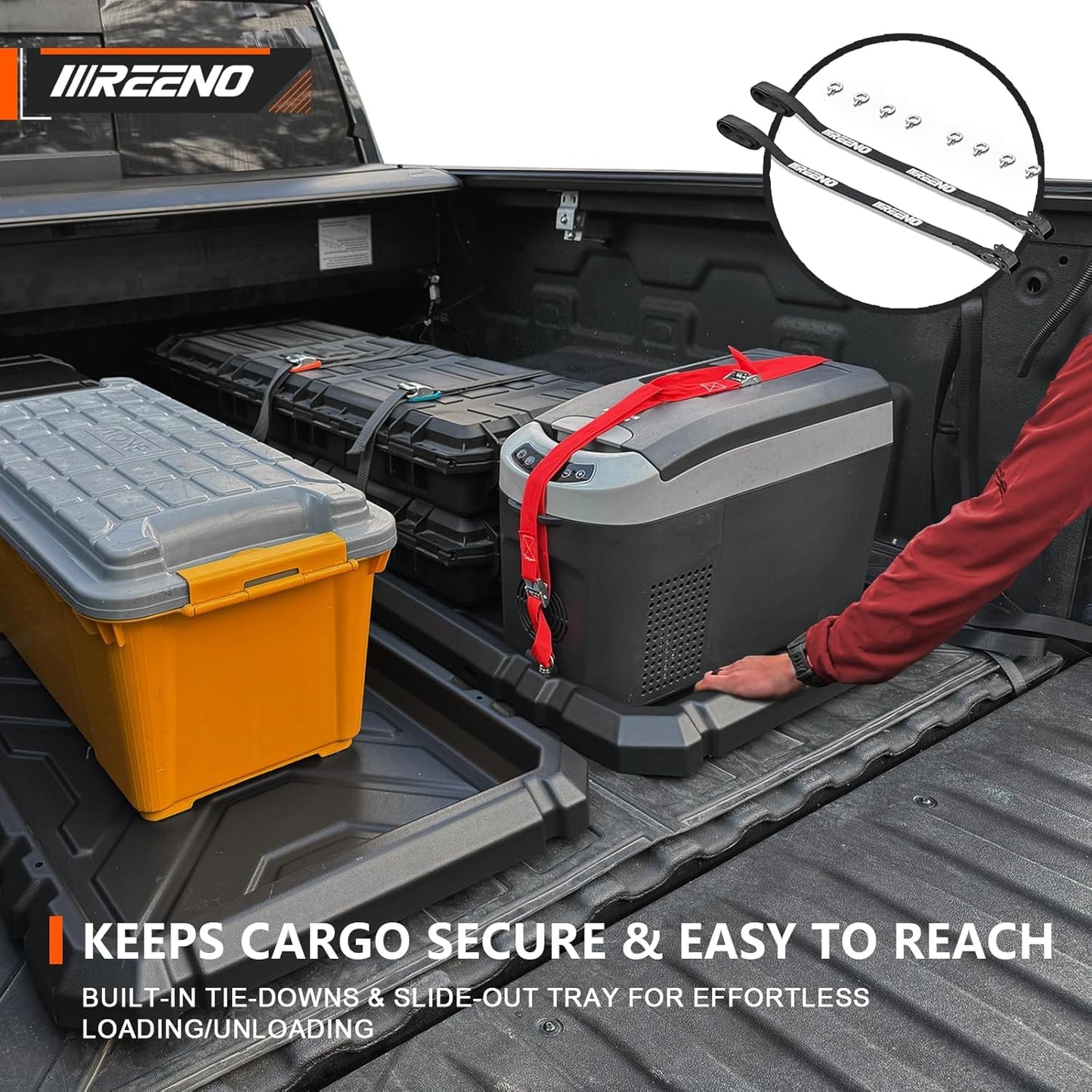 IIIREENO Slide-Out Truck Bed Organizer Tray, Heavy Duty Cargo Storage System with Easy Tailgate Access, Fits Mid-Size Bed Organizer 5'Beds, Durable HDPE Material, No Drilling