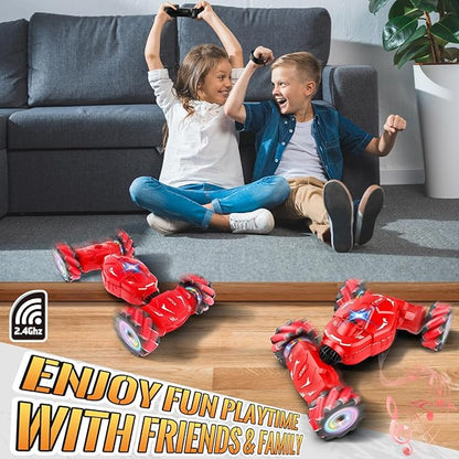 Pristar RC Stunt Cars Gesture Sensing Remote Car Toys for 6-12 Boys Girls 2.4Ghz Hand Remote Control Car with Spray Lights Music 360° Rotation 4WD Off-Road Birthday Xmas Gifts for Kids Age 6-12