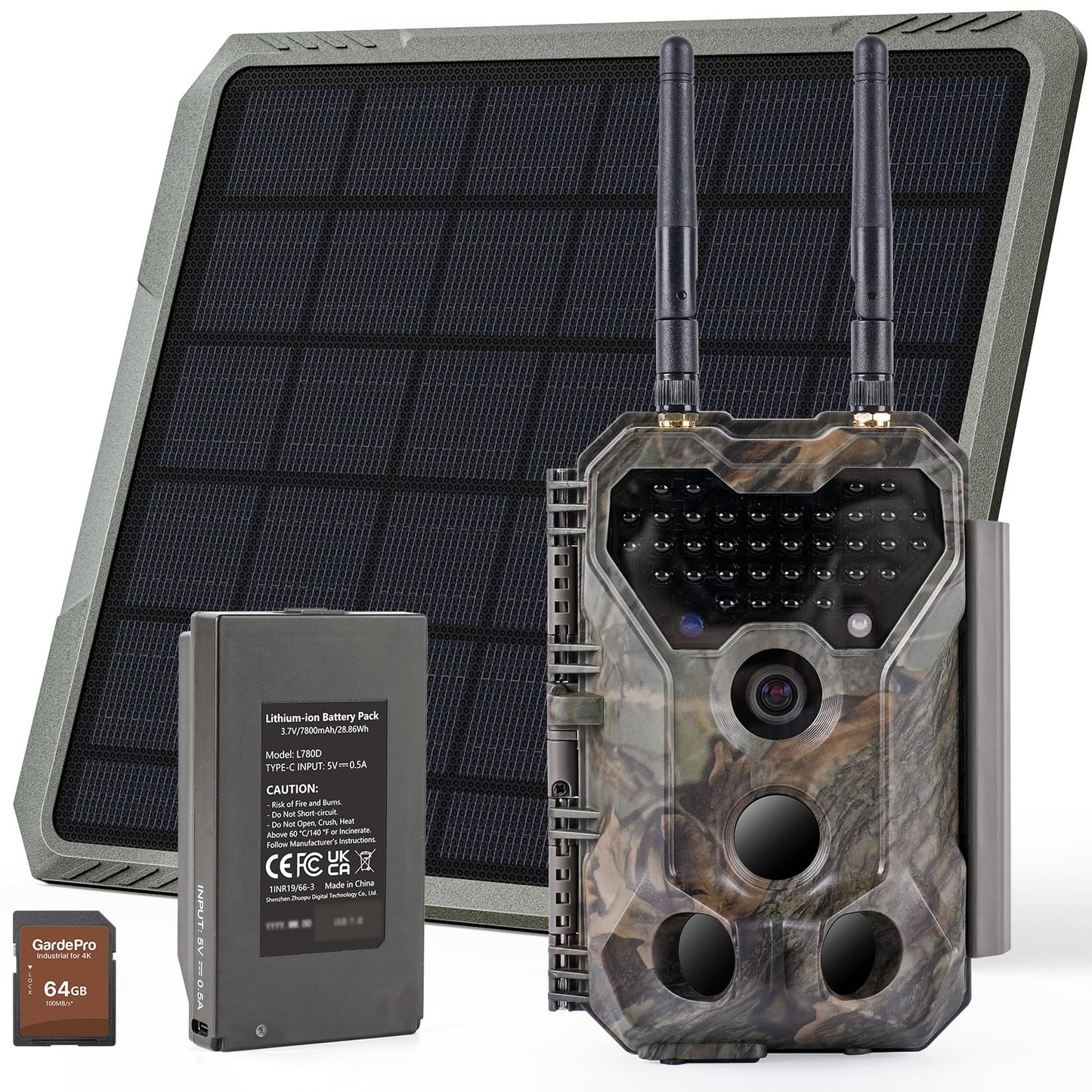 Meidase Solar WiFi Trail Camera P300 Pro (Non-Cellular), 64MP Photos, 1296P Video, 165ft Dual-Antenna Range, 7800mAh Battery, 10W Solar Panel, 64GB SD Card Included, Motion Activated