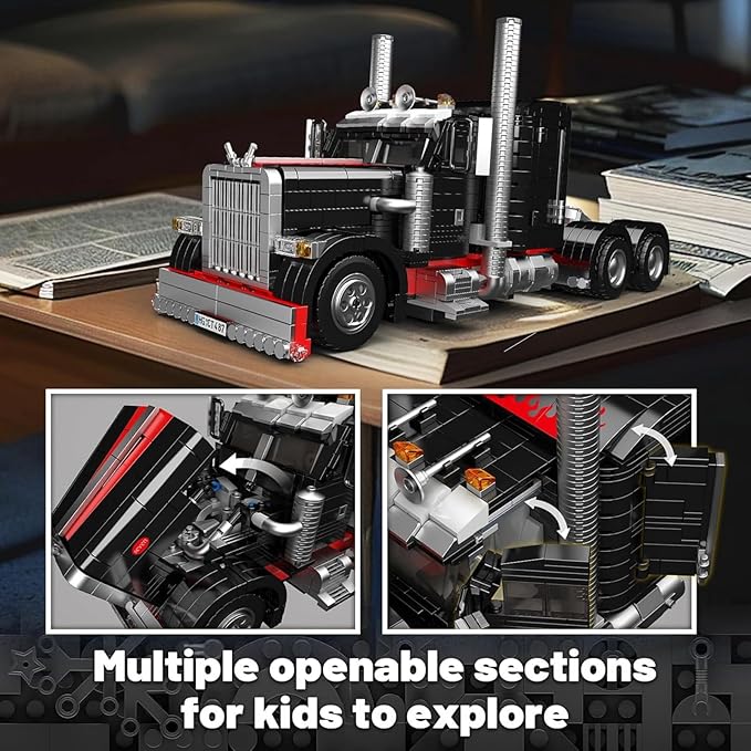 Mould King 10037 Semi Truck Building Set Flatbed Truck Toy with 10 Wheels Collectible Car Model to Build and Display Creative Gift for Adult (1797 Pieces)