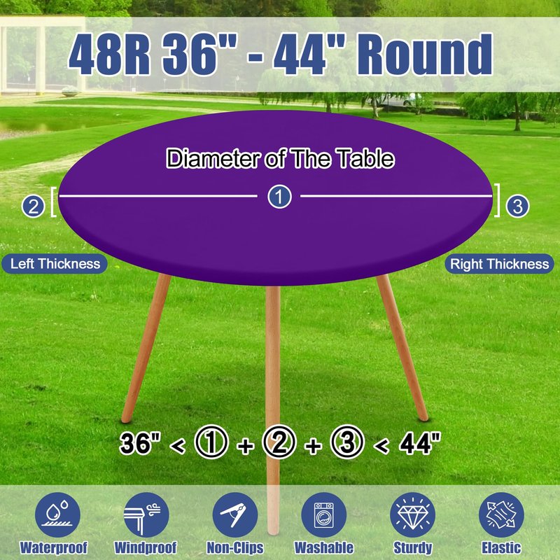 Moosfor Round Spandex Tablecloth, Elastic Fitted Waterproof Tablecloths for 36"-44" Tables, Stretch Washable Picnic Table Cover for Camping, Dining, Indoor and Outdoor, Purple