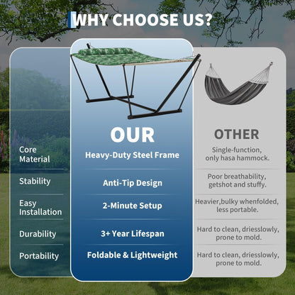 2 Person Outdoor Hammock with Stand, Person Cotton Rope Hammock with Polyester Pad, Portable Hammock with Carrying Bag, for Patio, Garden, Beach, Backyard Camping