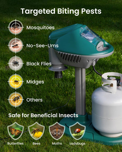 OWLTRA MT2410 Outdoor Super Effective Mosquito Trap, Quiet, Odorless, All-Weather Insect Control with CO2 Release for Mosquitoes, No-See-Ums, Flies & Midges, Easy Setup & Maintenance, Dark Green